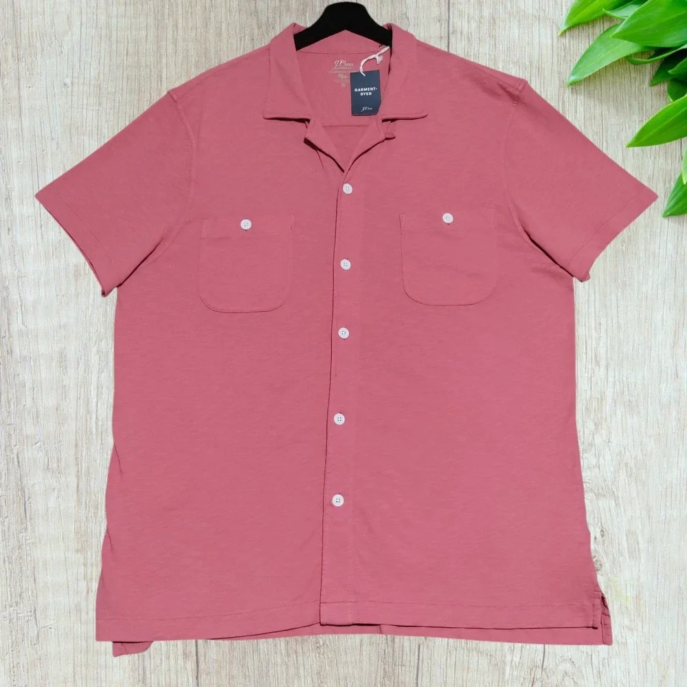 NEW J Crew Garment Dyed Harbor Shirt Men Size XXL Camp Collar Nantucket Red/Pink